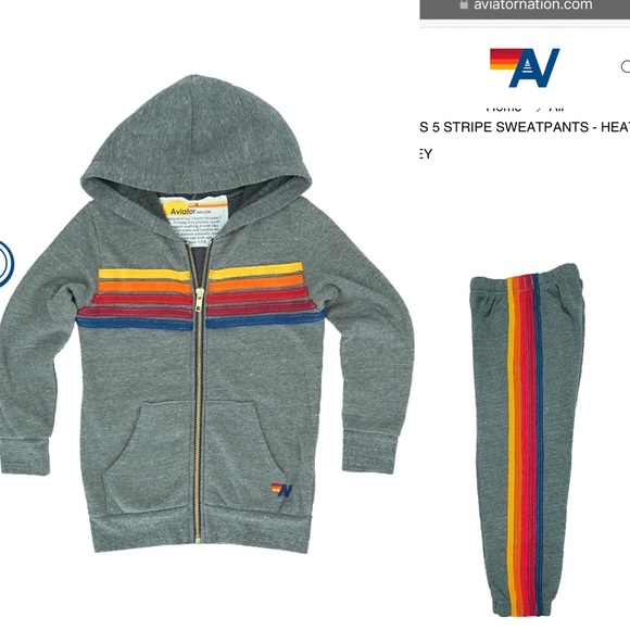 Aviator Nation Kids Size 6 - 5 Stripe Sweatsuit RARE matching set! - Picture 1 of 6